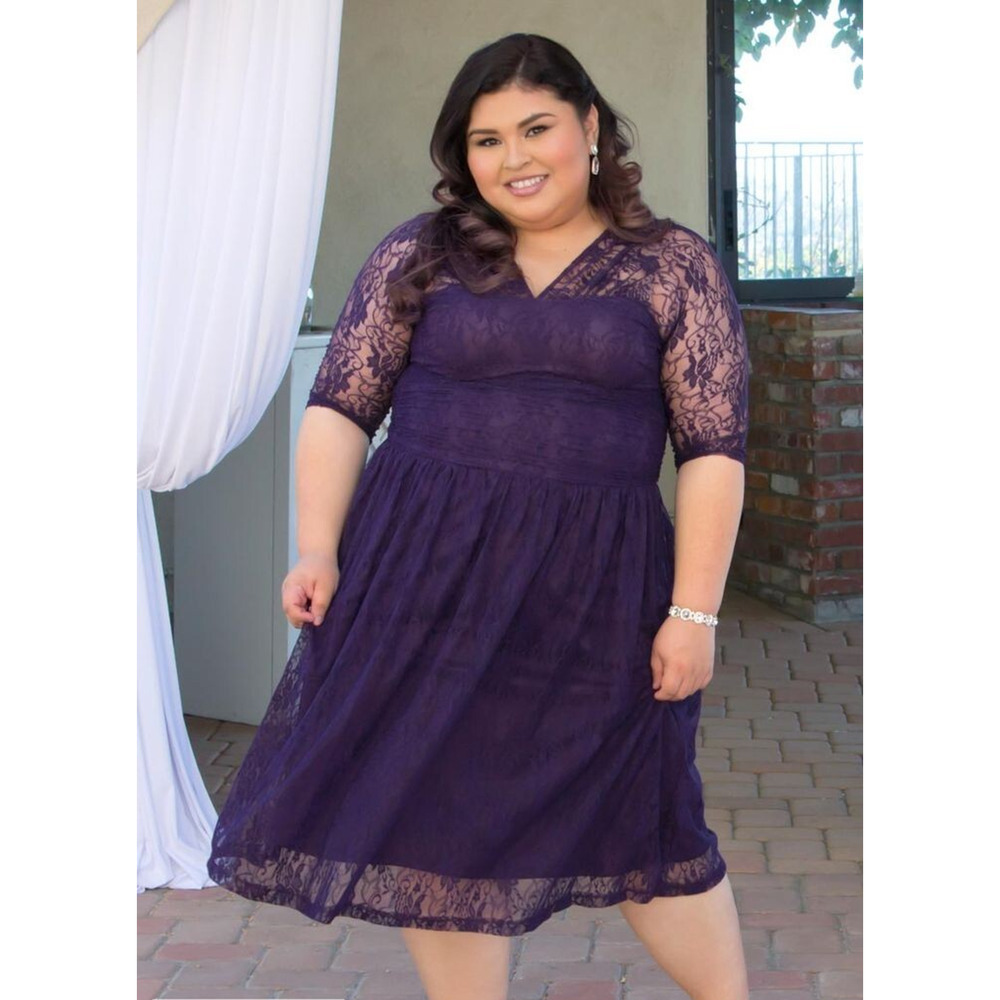 Kiyonna Dress Purple Swinging Symphony Style 2X Party Slimming Fit+Flare Stretch